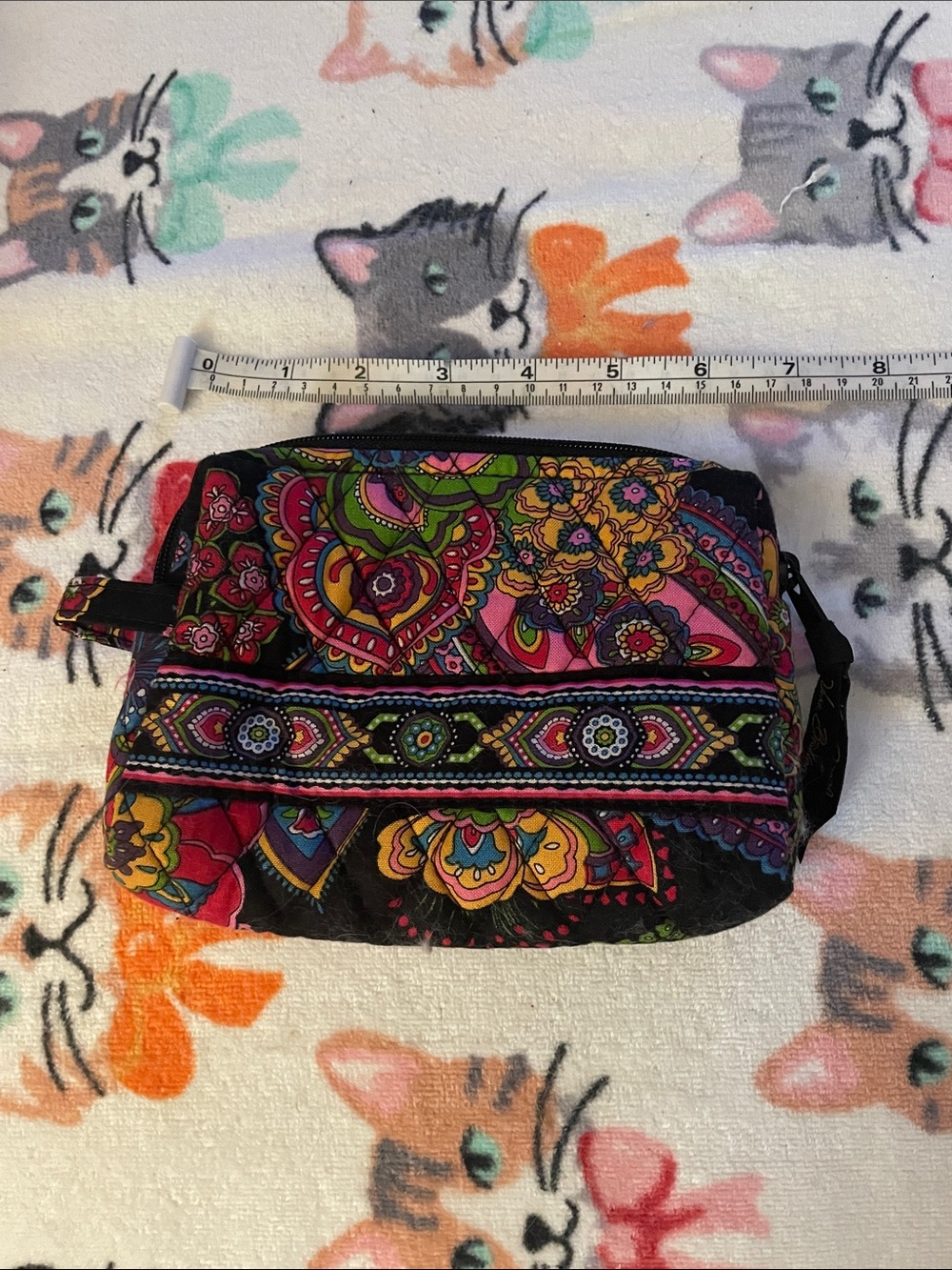 Vera Bradley Black Quilted Cosmetic Bag with Multicolor Paisley